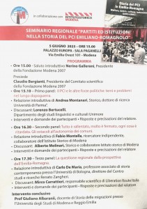Invito seminario Partiti ed Istituzioni nella Storia del PCI Emiliano Romagnolo